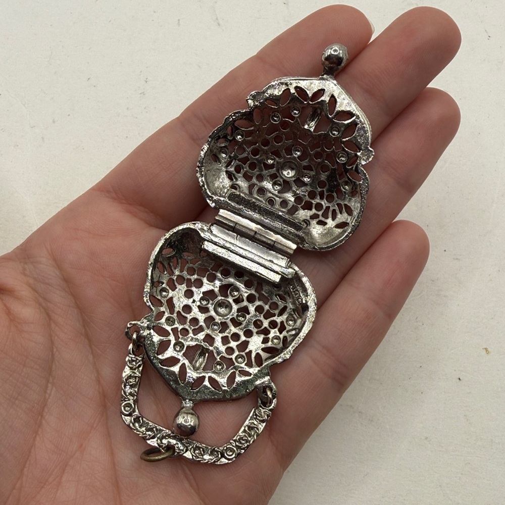 Vtg Silver Tone Purse Pendant Necklace Arthur Pepper Ornate Kiss Lock Signed ART - Picture 7 of 10